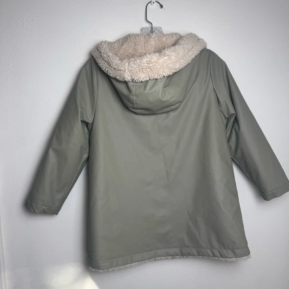 Zara‎ Girls green warm Winter Cream Sherpa lined hood Jacket